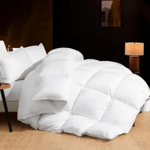 True Baffle Box White Feather Down King Size Comforter, Medium Warmth - 120x98 inches