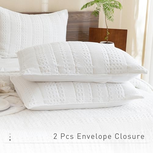 41cv3cleqtl 1.jpg CozyTide Oversized King Bedspread 128"x120", 100% Cotton White Quilt Set for All Season CozyTide 100% Cotton White Waffl