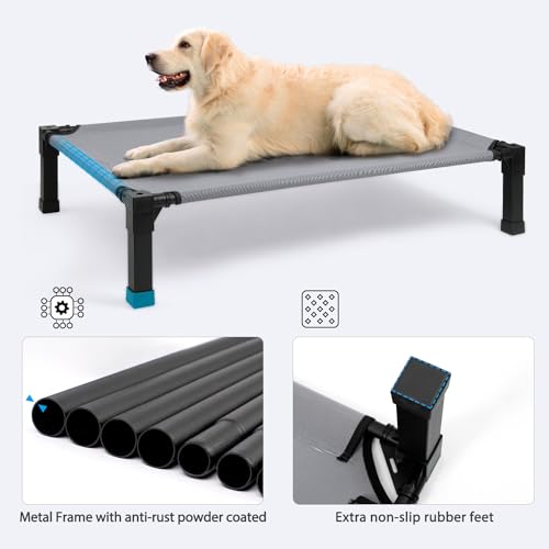 41cyj6m enl 1.jpg Heeyoo Cooling Raised Pet Cot for Dogs | Chew Proof Washable Breathable Mesh Dog Bed | Portable No-Slip Feet Dog Be