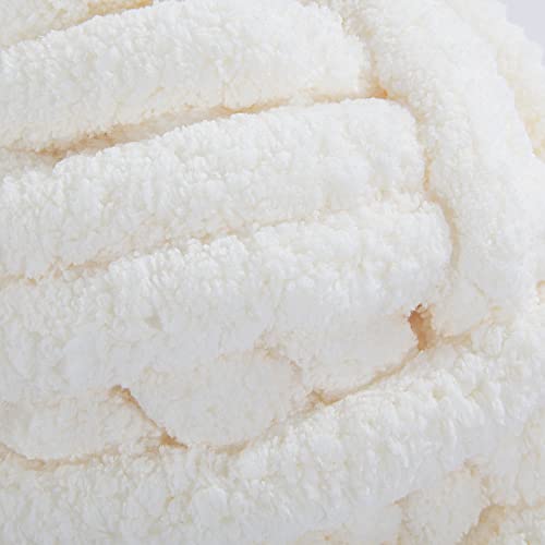 41cfzutonul 1.jpg HOMBYS White Chunky Chenille Yarn for Hand Knitting Blankets, Soft Plush Yarn for Beginners, 8 Jumbo Pack (27 yds, 8 oz