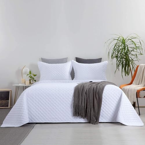 41cpufcjwxl.jpg HOMBYS Super King Plus 128x120 Oversized Quilt Set for Summer Lightweight and Reversible White Comforter Set