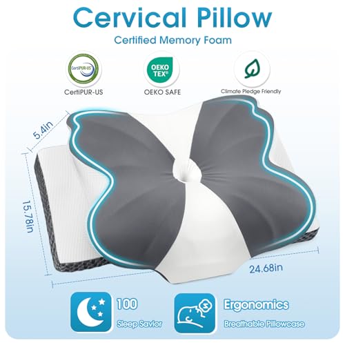 41czebfvkal 1.jpg CloudBliss Cooling Memory Foam Contour Pillow for Neck Support and Side Back Stomach Sleepers (Grey, Queen Size) | C