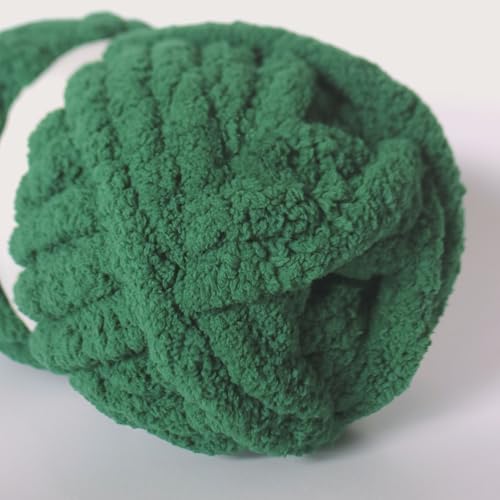 41ddgnlr56l 2.jpg Dark Green Super Bulky Chenille Yarn for Hand Blanket Crocheting/Knitting | Super Soft Plush Dark Green Chenille Yar