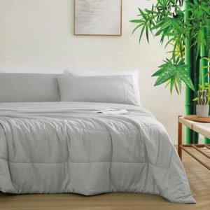 Soft and Smooth Gray Light Weight Natural Bamboo Viscose Queen Comforter Set for Sleeping and Quilt Core | Gray Ligh