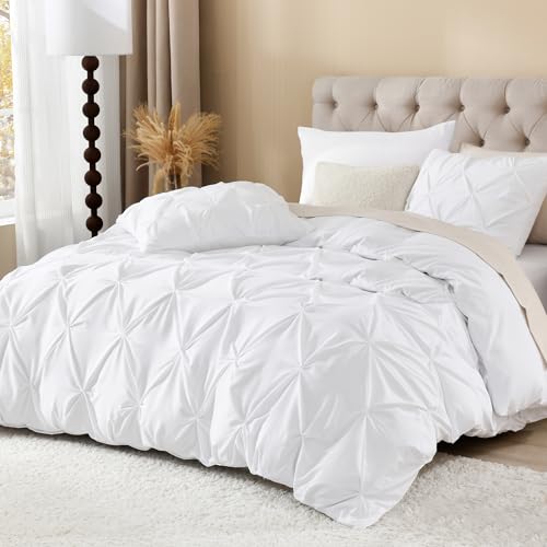 41dysdftj0l.jpg Litanika White Queen Size Pinch Pleat Duvet Cover Set Soft Microfiber Bedding with Zipper & Corner Ties Top Rated & Best
