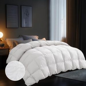 PureDown Goose Down Comforter Queen Size - White, 100% Cotton Cover, All Season Warmth, 90x88 Inch