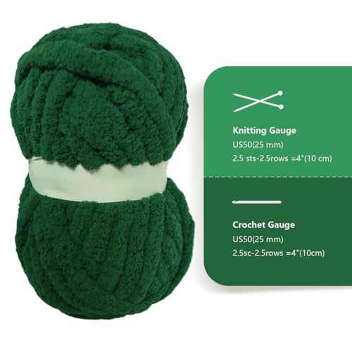 41dzj4g3dl 2.jpg Dark Green Super Bulky Chenille Yarn for Hand Blanket Crocheting/Knitting | Super Soft Plush Dark Green Chenille Yar