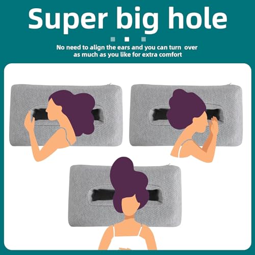 41echno6bl.jpg HOMBYS Memory Foam Ear Piercing Pillow for Side Sleepers, Large Hole for Easy Turning