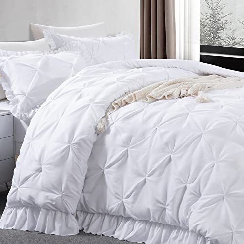 41et7alggal.jpg HOMBYS Ultra Soft Pinch Pleat Bedding Sets for All Season (White, Oversized King-120"x120") | HOMBYS Pintuck Down Al
