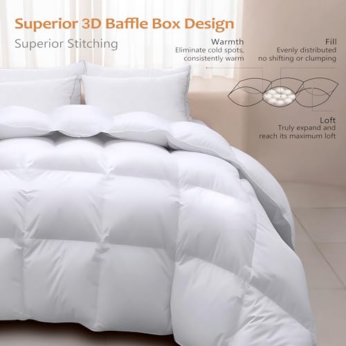 41egcfrgyfl 1.jpg Premium Luxury Goose Feather Down Comforter for King Size Bed, Fluffy and Cozy All Season Cover with 1000T 100% Cotto