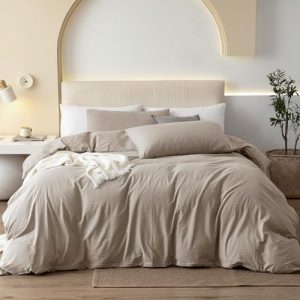JIYUAN 100% Washed Cotton Duvet Cover Set Breathable for Summer, Twin Size Bedding, Comfy and Soft for Casual and occasi
