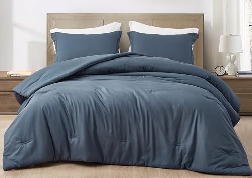 41euq2cgmrl.jpg Chezmoi Collection Cliff 3-Piece Lightweight Cooling Comforter Set for Hot Sleepers - Steel Blue