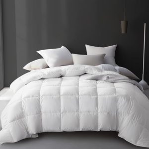 Luxury White Goose Feather Down Comforter Full Queen Size, 100% Cotton All Season Duvet Insert Queen, Medium Warmth Bedd