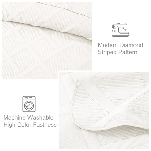 41fizx0w3zl.jpg Exclusivo Cal King Size Modern Striped Quilt Set for Summer, 3 Pieces Lightweight White Bedding, Soft Quilts Coverlets A
