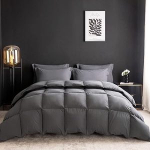 Goose Feather Down Comforter King Size for All Season Sleeping, Hotel Style Bedding, 750+ Fill Power, 100% Organic Co