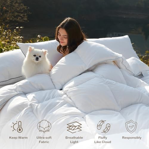 41gyz2befvl.jpg DWR Luxury King Down Feather Fibers Comforter - Ultra-Soft Cotton Blend Fabric, All Season, Medium Weight, Hotel Styl