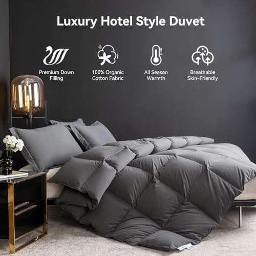 41htqcfsy2l 3.jpg Goose Feather Down Comforter King Size for All Season Sleeping, Hotel Style Bedding, 750+ Fill Power, 100% Organic Co