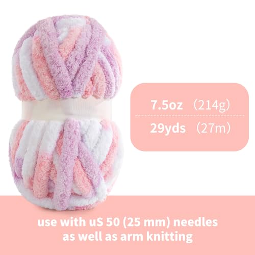 41hw4dy1val 1.jpg HOMBYS Super Bulky 8 Pack Giant Chunky Yarn for Crocheting/Hand Knitting | Large Soft Fluffy Pink and Purple Tie Dye