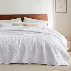 Bedsure Lightweight Bedspreads Oversized King Size for All Seasons Bedsure Soft Quilt Bedding Set White with Basket Weav
