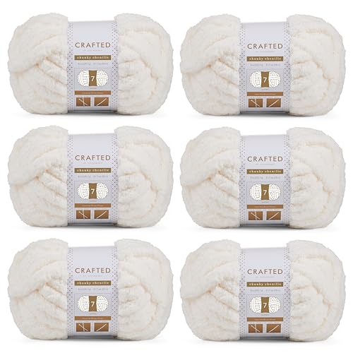 41imf7rfscl.jpg Catherine Chunky Chenille Yarn 6 Pack Ivory 7 Jumbo Gauge 31.7 Yards Each Skein 8 oz