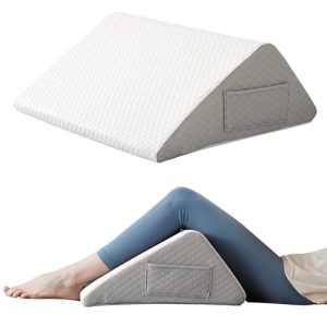 Back Sleeping Knee Support Pillow, 8" Triangle Bolster for Post Surgery Recovery, White/Grey | Leg Support Knee Wedg