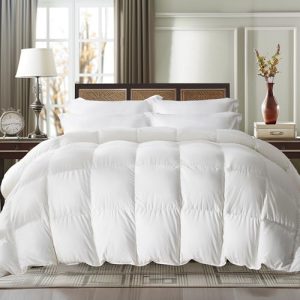 PureDown Goose Feather Comforter King Size All Season Duvet Insert Cloud Soft Hotel Collection with 100% Cotton Cover Wh