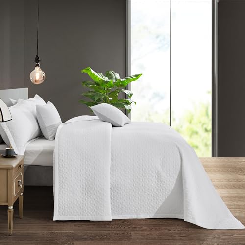 41jcihzdhgl.jpg Oversized King Bedspread for Extra Wide Beds, Modern Look, Lightweight & Reversible Microfiber Cover, 100% Pure White