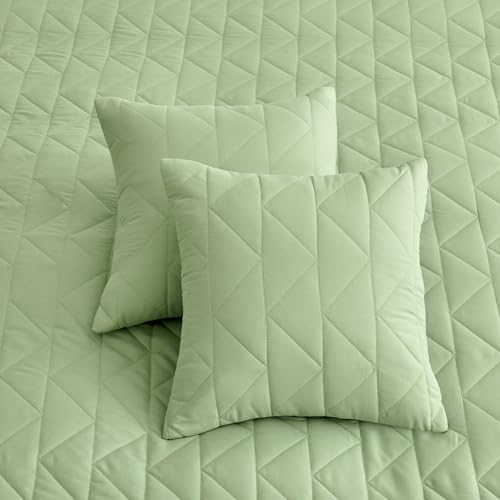 41jhp7p6iml.jpg Oversized King Bedspread 128x120, Modern & Contemporary Look, Reversible, 5 Piece Set, King/Cal King, Sage Green - Li