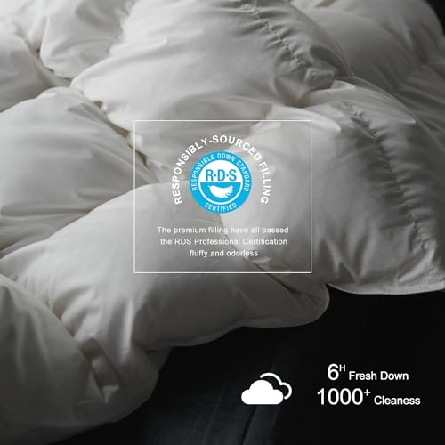 41jv8qg1yl 1.jpg Royoliving Premium Feathers Down Duvet Insert Comforter King Size for All Season Medium Warmth White 100% Cotton Cover w