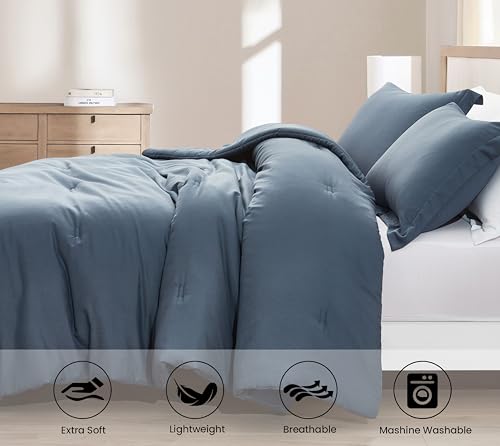 41jnouigg2l.jpg Chezmoi Collection Cliff 3-Piece Lightweight Cooling Comforter Set for Hot Sleepers - Steel Blue