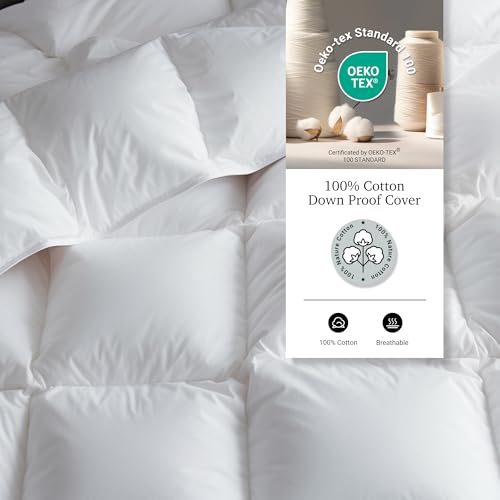 41jq0ye95l 3.jpg Luxury White Goose Feather Down Comforter Full Queen Size, 100% Cotton All Season Duvet Insert Queen, Medium Warmth Bedd