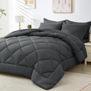 HEVUMYI Dark Grey 7-Piece King Comforter Set with Sheets & Pillowcases