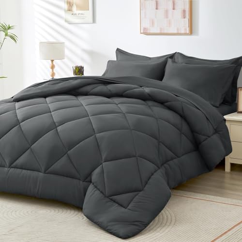 41k7n0f rml.jpg HEVUMYI Dark Grey 7-Piece King Comforter Set with Sheets & Pillowcases