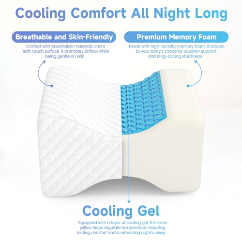 41krzil4ual 1.jpg CloudBliss Cooling Leg Pillow for Side Sleepers - Memory Foam Knee Pillow for Hip Pain, Lower Back Pain, Sciatica Pain -