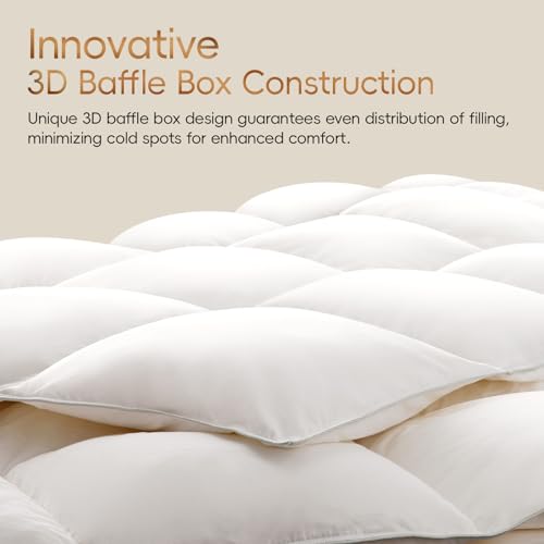 41kmwzskigl 1.jpg Luxury 900+ Fill Power Goose Feather Down Fiber Comforter for King Size - 1600 TC/DM Cotton Blend + 8 Corner Tabs + 3D B