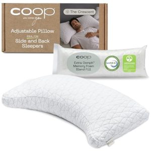 Coop Home Goods Original Crescent Adjustable Pillow - Queen, Shoulder, Neck & Head Support, Medium Firm for Back & Side