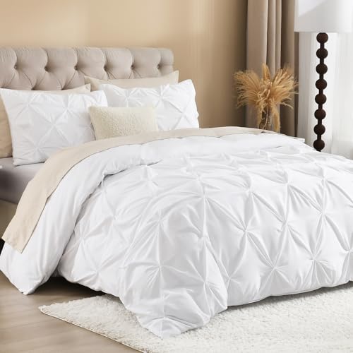 41lgjaraddl.jpg Litanika White Queen Size Pinch Pleat Duvet Cover Set Soft Microfiber Bedding with Zipper & Corner Ties Top Rated & Best