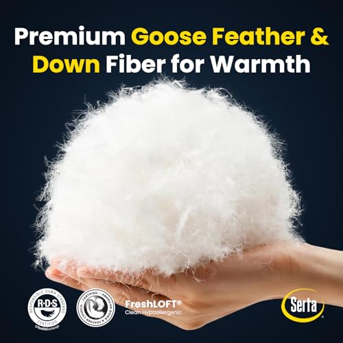 41lqnnzamrl.jpg Serta Goose Feathers Down Fiber Comforter Queen Size Duvet Insert, 100% Cotton, Hypoallergenic Comforter, Hotel Luxury W