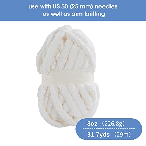 41lpifozb8l 1.jpg HOMBYS White Chunky Chenille Yarn for Hand Knitting Blankets, Soft Plush Yarn for Beginners, 8 Jumbo Pack (27 yds, 8 oz