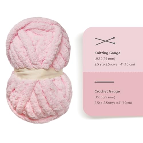 41mnf5ulmil.jpg Light Pink Chunky Chenille Yarn for Knitting and Crocheting, Soft and Fluffy Hand Blanket Yarn, Perfect for Carpets, Sca