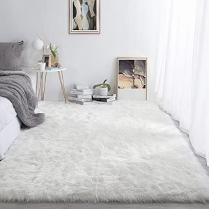 HOMBYS 6x9 Oversized Faux Fur Area Rug for Living Room, Super Soft & Fluffy White Faux Sheepskin Carpet for Kids, Luxury