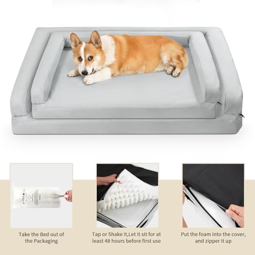 41mxbifts8l 1.jpg Indestructible Chew Proof Waterproof Dog Bed for Large Dogs | Anti-Slip XL Washable Orthopedic Couch Bed for Large G