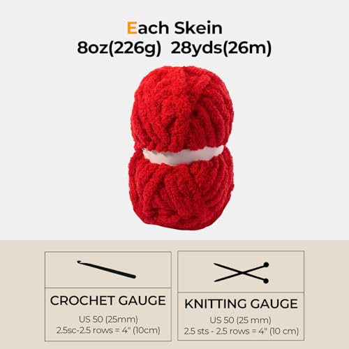 41nevj0vuzl.jpg Chunky Fluffy Yarn 8 Pack for Knitting & Crocheting(Red 28yds 8oz Each)