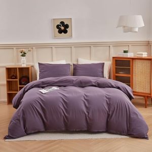 Purple Duvet Cover Super Queen Size - Durable Soft Comfy 100% Washed Cotton, 3 Pieces Duvet Cover Set with Zipper Closur