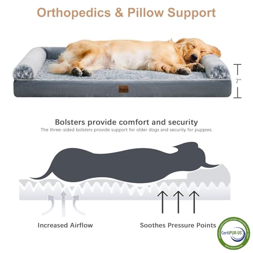 41o4j i3xfl 1.jpg BFPETHOME Orthopedic Dog Bed for Large Jumbo Dogs with Removable Washable Cover for Comfortable Sleeping Gray BFPETHOME