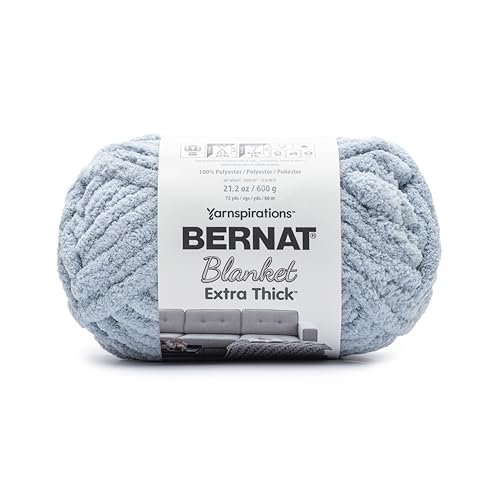 41omtiinf2l 2.jpg Bernat Blanket Extra Thick Fog Blue Yarn for Knitting and Crocheting - Chunky Chenille Yarn - 100% Polyester - 1 Pack of