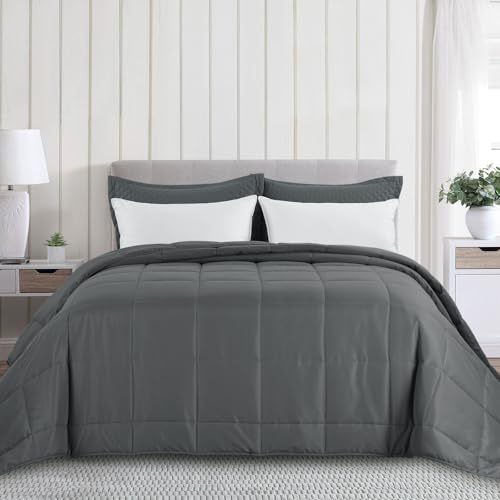 41oqnoecual 1.jpg HOMBYS Oversized King Comforter Grey for All Season Lightweight Quilted Down Alternative Duvet Insert 8 Corner Tabs Best