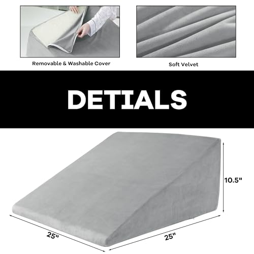 41p5owcq kl.jpg HOMBYS Ultra Soft Velvet Bed Wedge PillowCover, Zipper Design, Light Grey