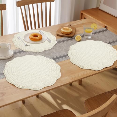 41pypig3zul.jpg HOMBYS Quilted Placemats Set of 4 Kitchen Table Mats (Flax)OEKO-TEX ROUND Cotton Round Placemats Washable Kitchen Mat Us