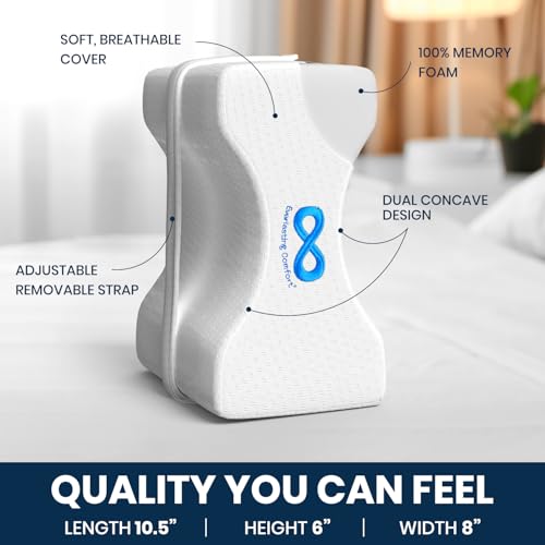 41q9drufnl 1.jpg Everlasting Comfort Memory Foam Leg & Knee Pillow - Side Sleepers - Sciatica Pain Relief - Adjustable Strap - FSA/HSA El